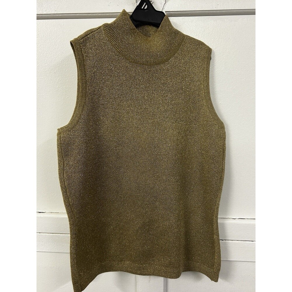 Evan Picone Sleeveless‎ Turtleneck Sweater Gold Metallic - Women's Small